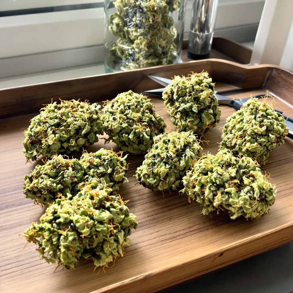 Hawaiian Haze 10% Indica / 90% Sativa — Blüte mit sichtbaren Trichomen
