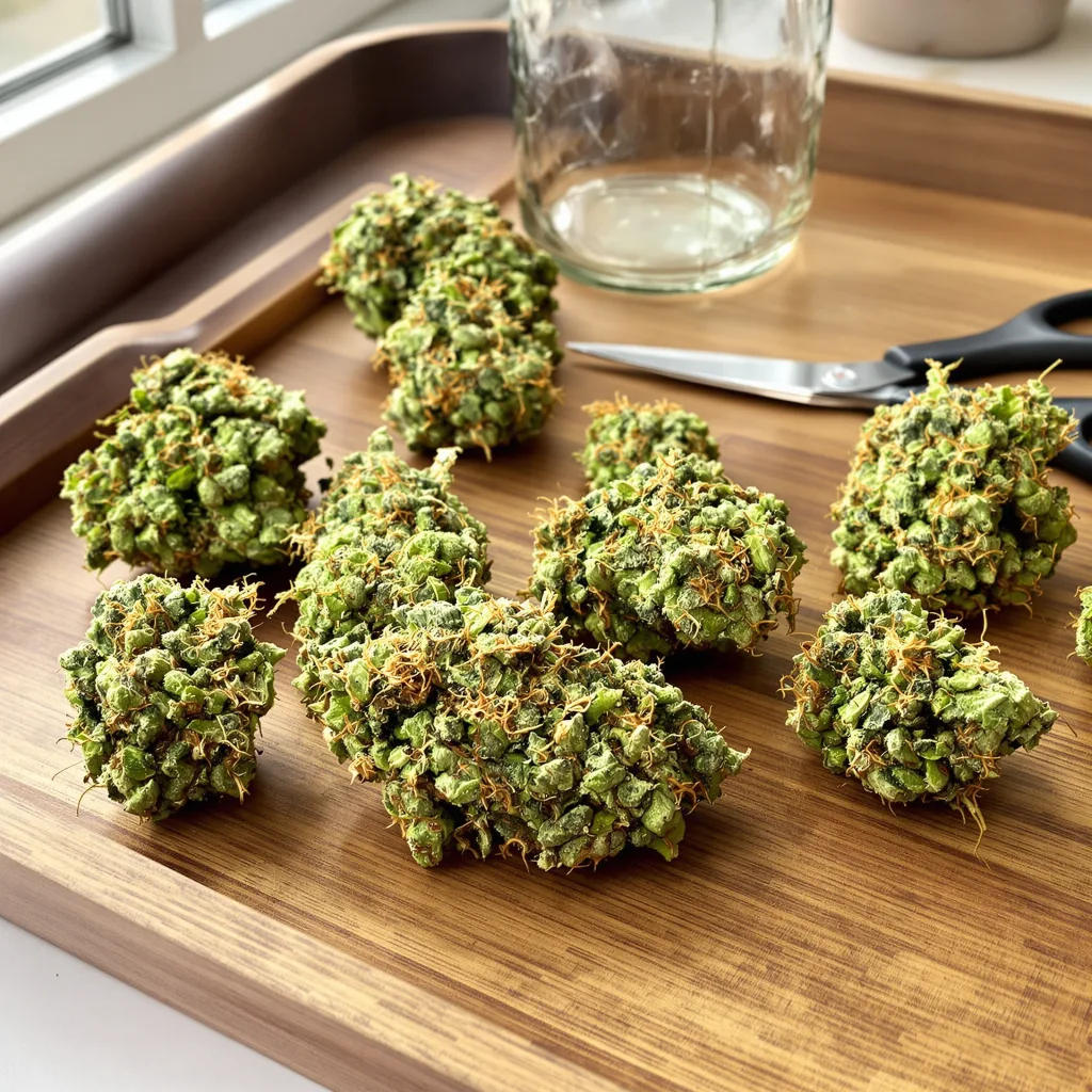 Hawaiian Snow 10% Indica / 90% Sativa — Blüte mit sichtbaren Trichomen