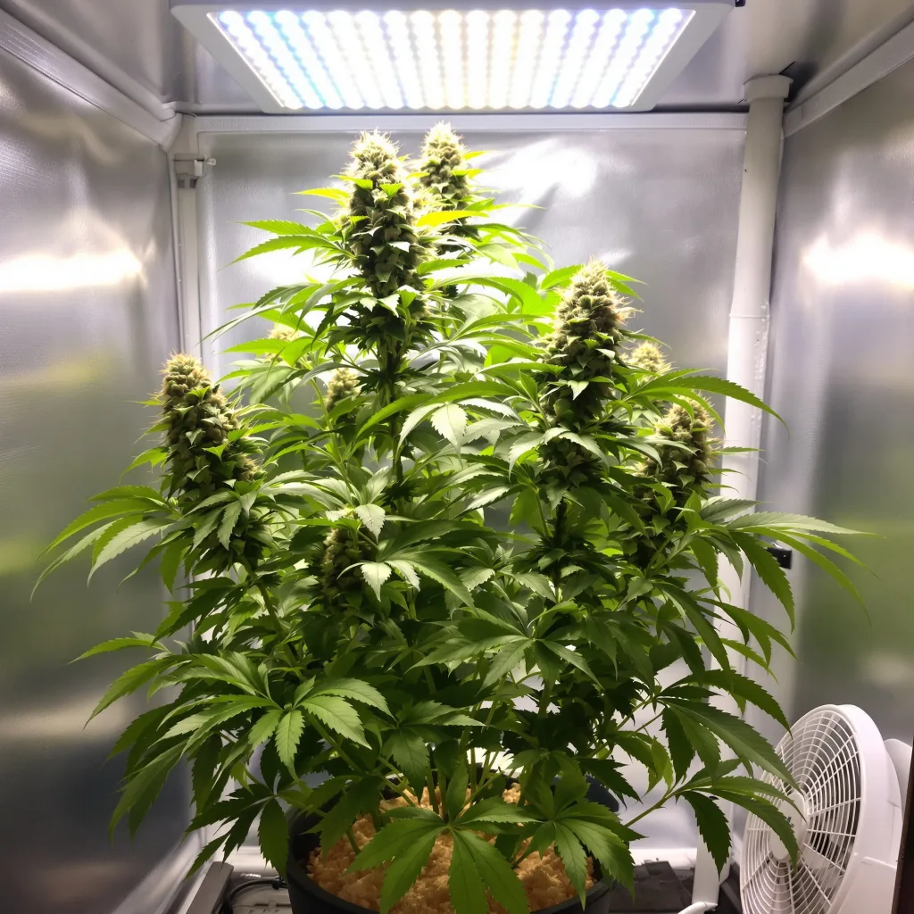 Haze XL 67% Indica / 33% Sativa — Blüte mit sichtbaren Trichomen