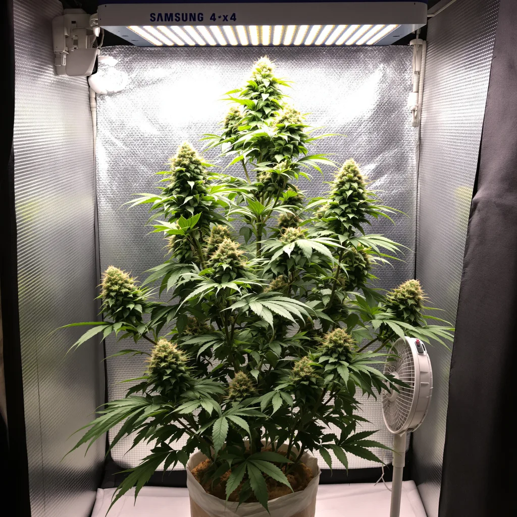 Head Cheese 40% Indica / 60% Sativa — Blüte mit sichtbaren Trichomen