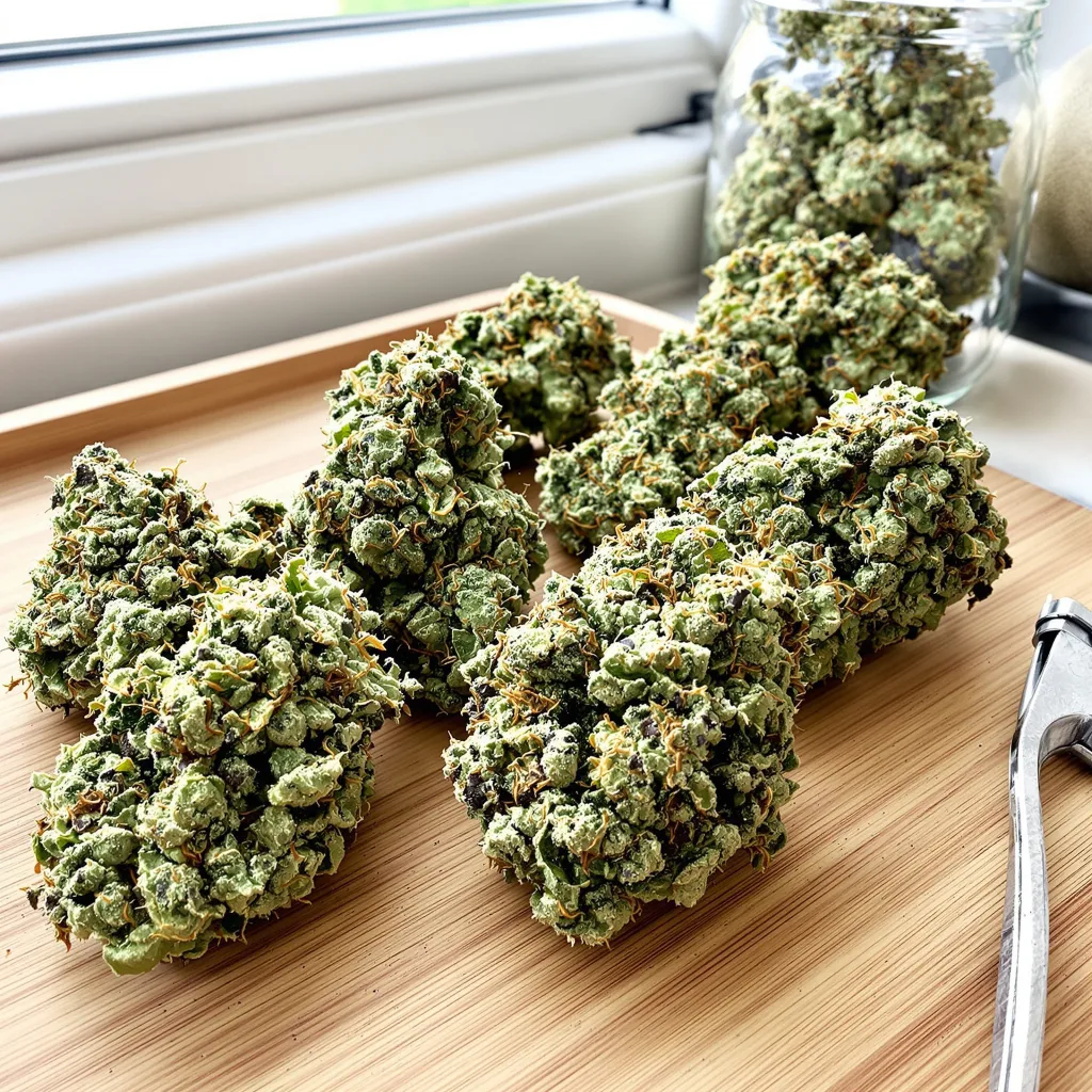 Headband 60% Indica / 40% Sativa — Blüte mit sichtbaren Trichomen
