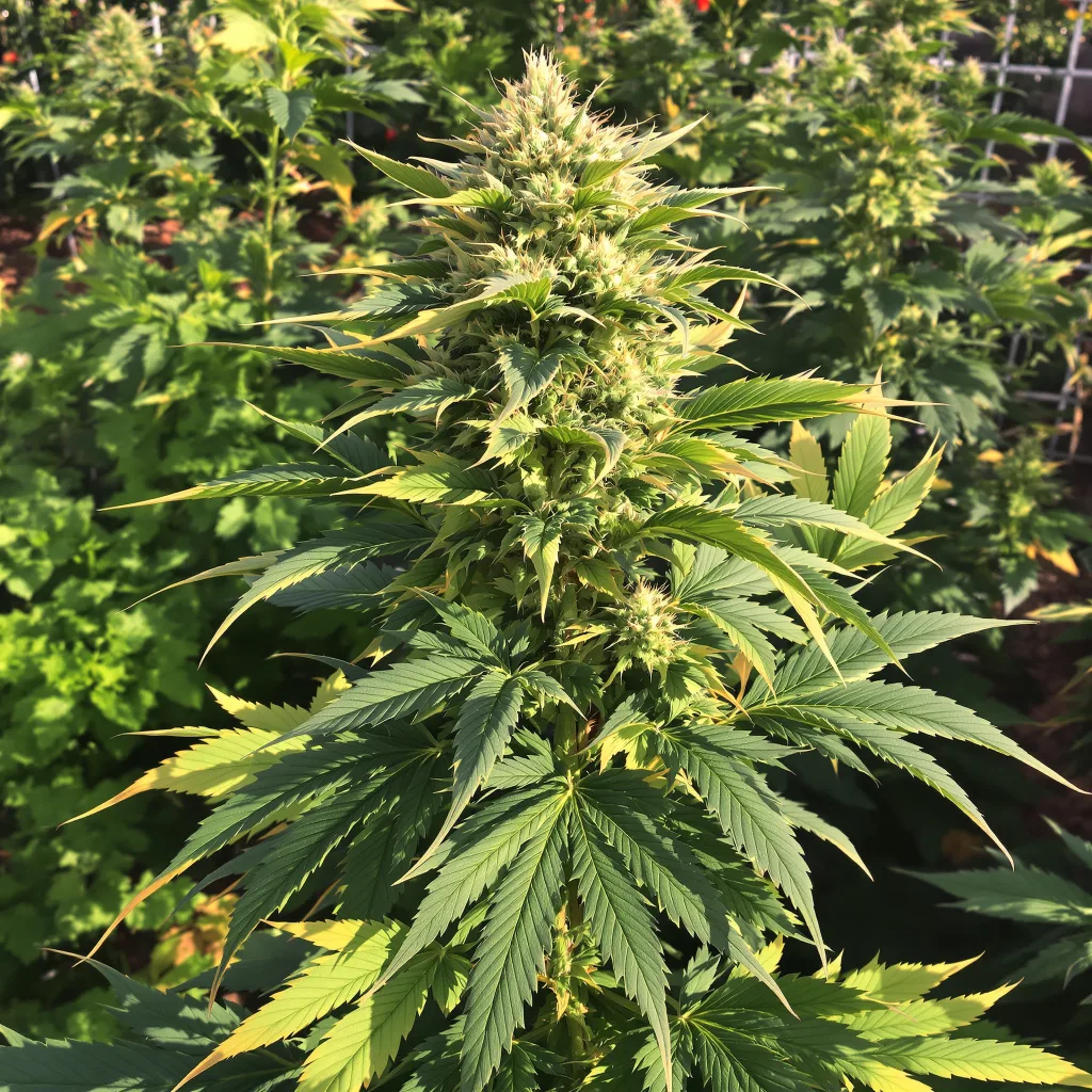 Hells OG Haze 87% Indica / 13% Sativa — Blüte mit sichtbaren Trichomen