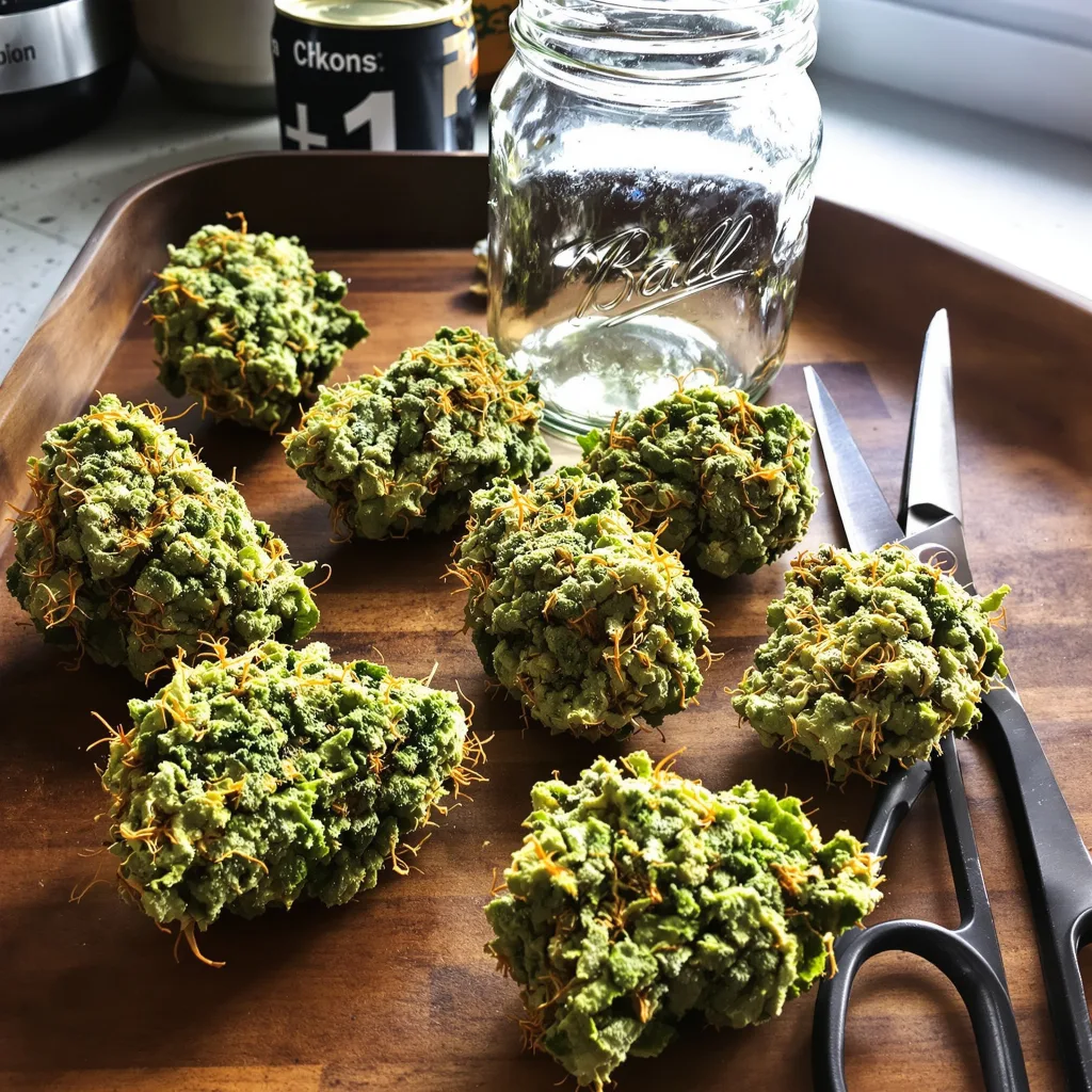 Hempstar 10% Indica / 80% Sativa — Blüte mit sichtbaren Trichomen