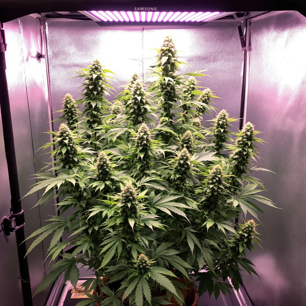 Hempstar 10% Indica / 80% Sativa — Blüte mit sichtbaren Trichomen