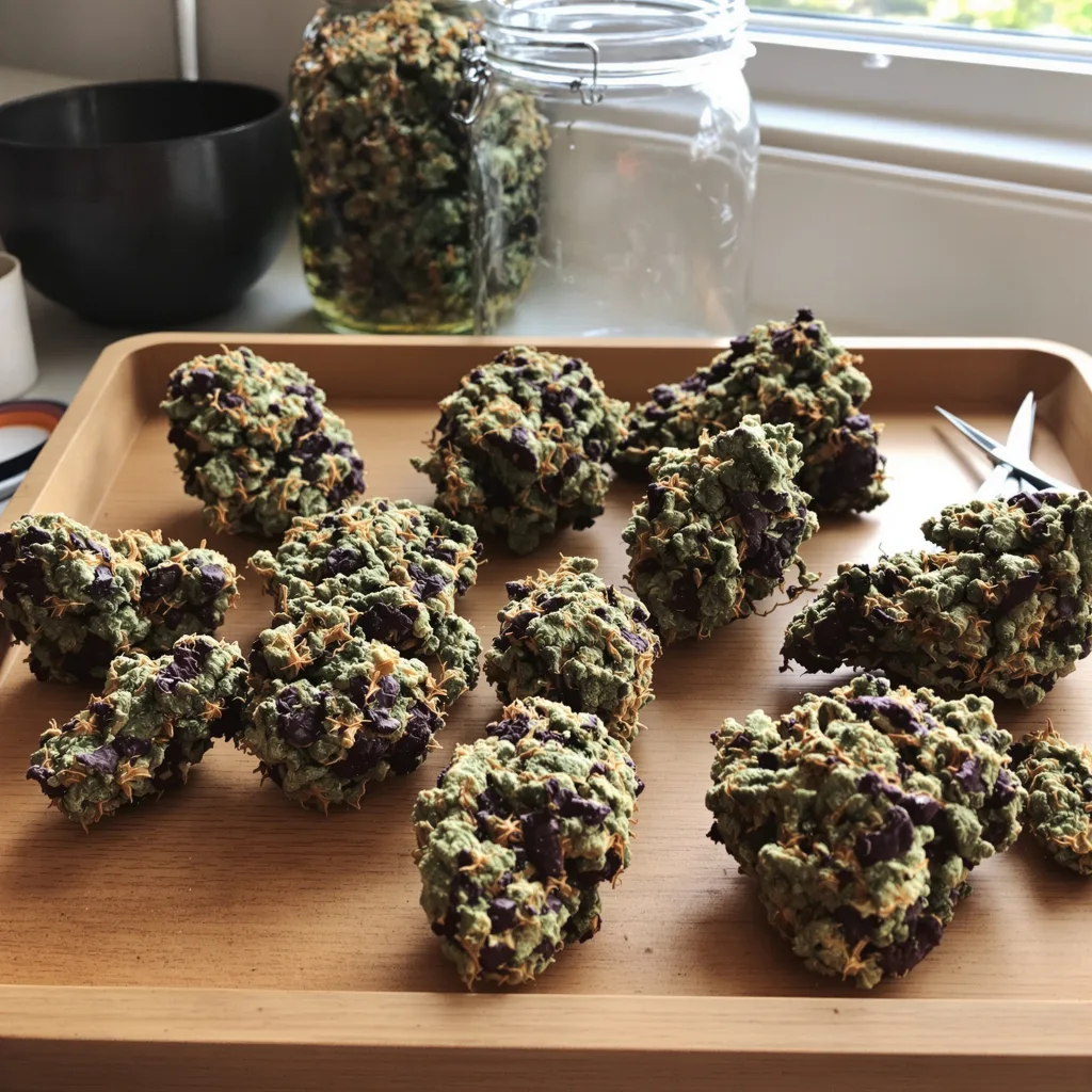 Herijuana 68% Indica / 32% Sativa — Blüte mit sichtbaren Trichomen