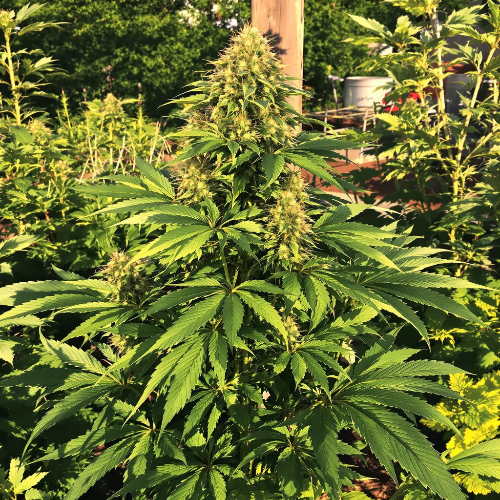 Herijuana 68% Indica / 32% Sativa — Blüte mit sichtbaren Trichomen