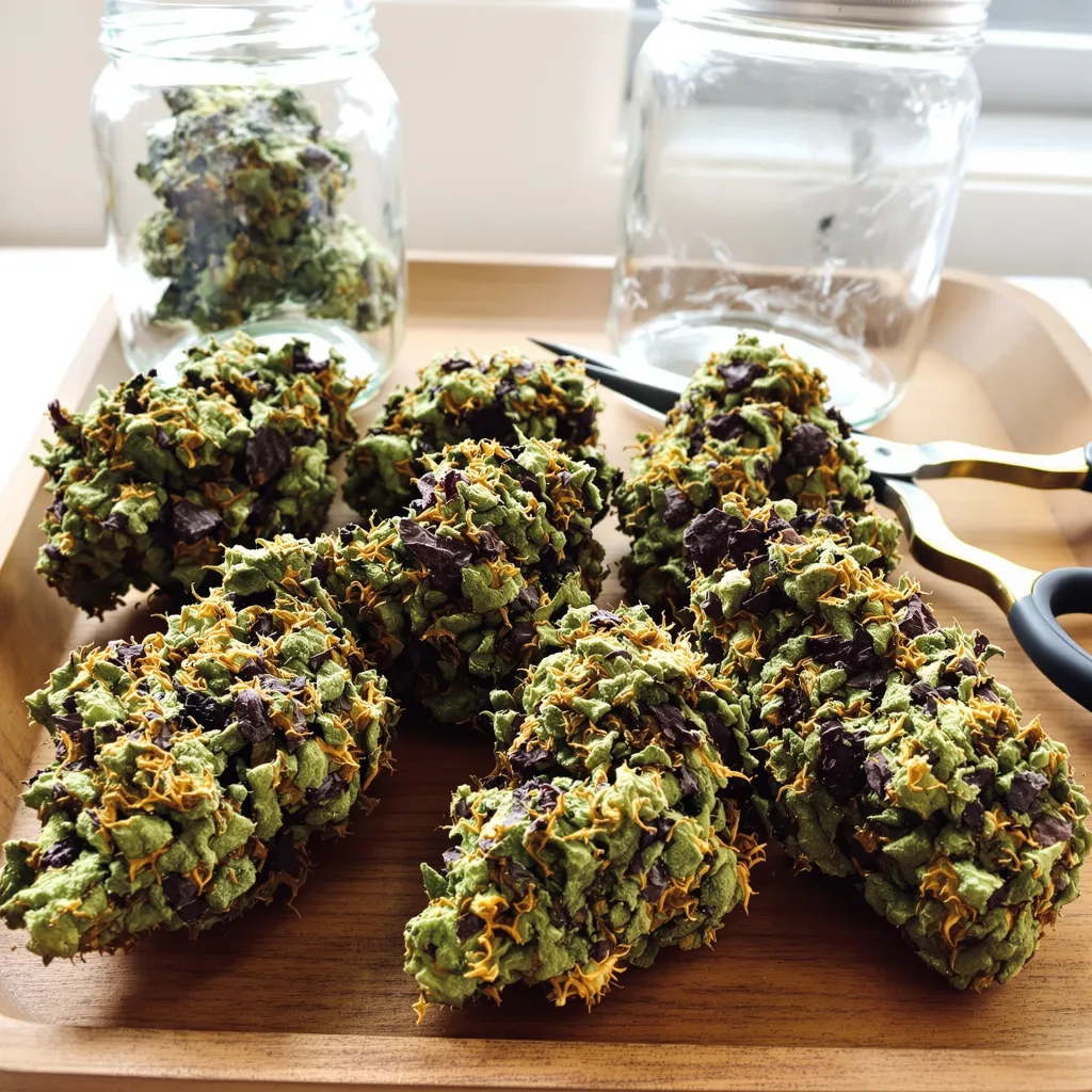 Hindu Kush 100% Indica / 50% Sativa — Blüte mit sichtbaren Trichomen