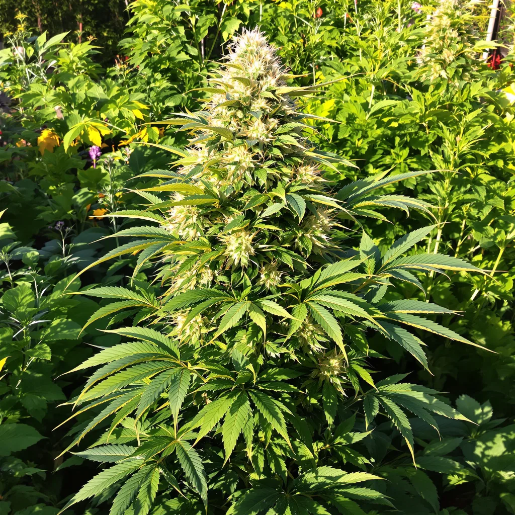 Hindu Kush 100% Indica / 50% Sativa — Blüte mit sichtbaren Trichomen