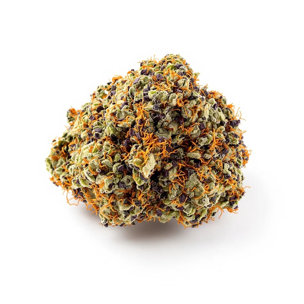 Hindu Kush 100% Indica / 50% Sativa — Blüte mit sichtbaren Trichomen