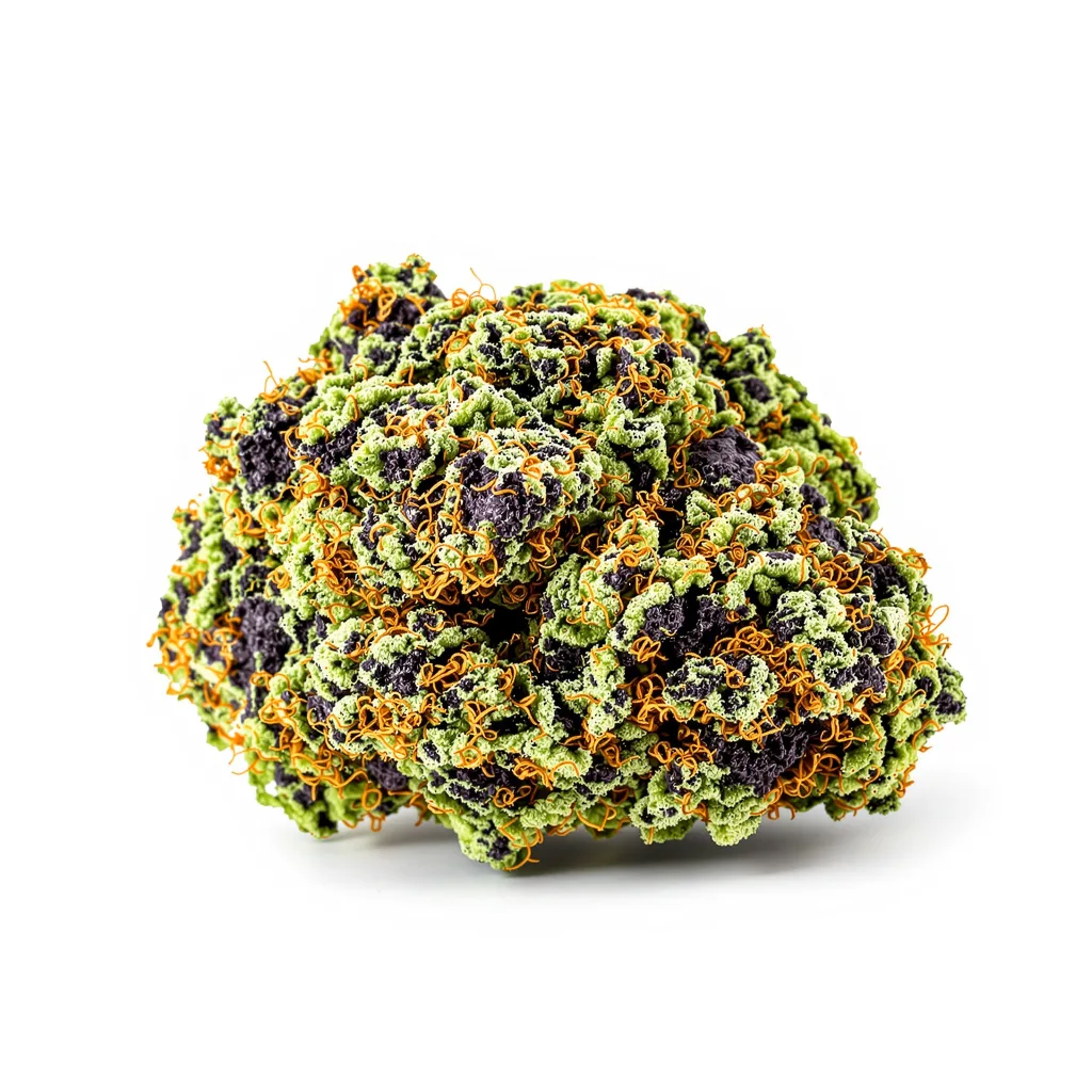 Hindu Skunk 70% Indica / 30% Sativa — Blüte mit sichtbaren Trichomen