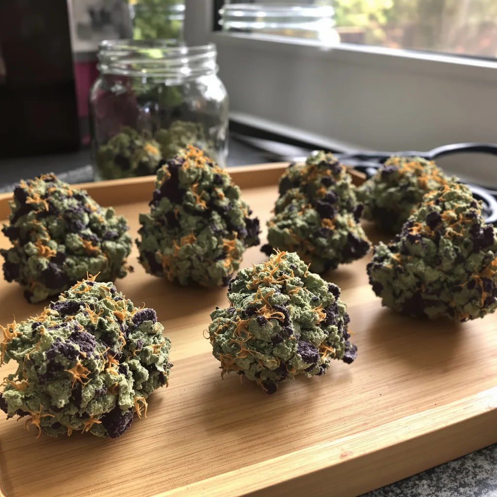Hood Candy 76% Indica / 24% Sativa — Blüte mit sichtbaren Trichomen