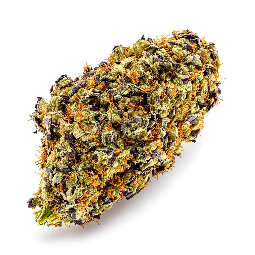 Hood Candy 76% Indica / 24% Sativa — Blüte mit sichtbaren Trichomen