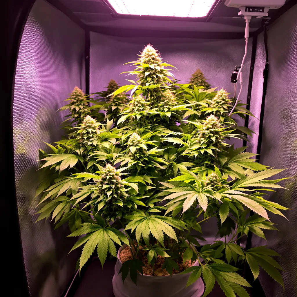 Hyper Critical 68% Indica / 32% Sativa — Blüte mit sichtbaren Trichomen