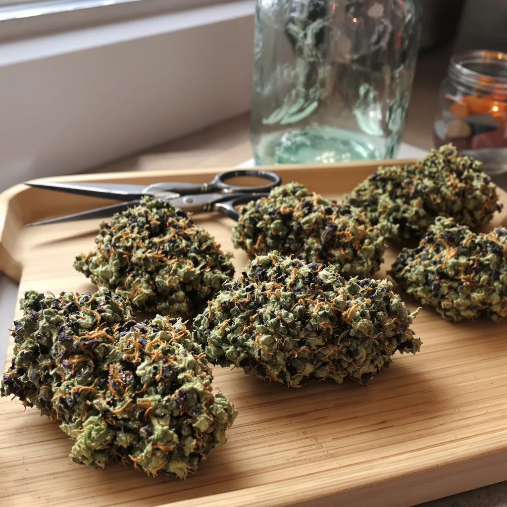 Illuminati OG 80% Indica / 20% Sativa — Blüte mit sichtbaren Trichomen