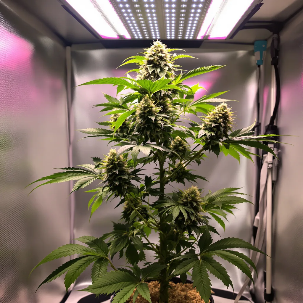 Illuminati OG 80% Indica / 20% Sativa — Blüte mit sichtbaren Trichomen