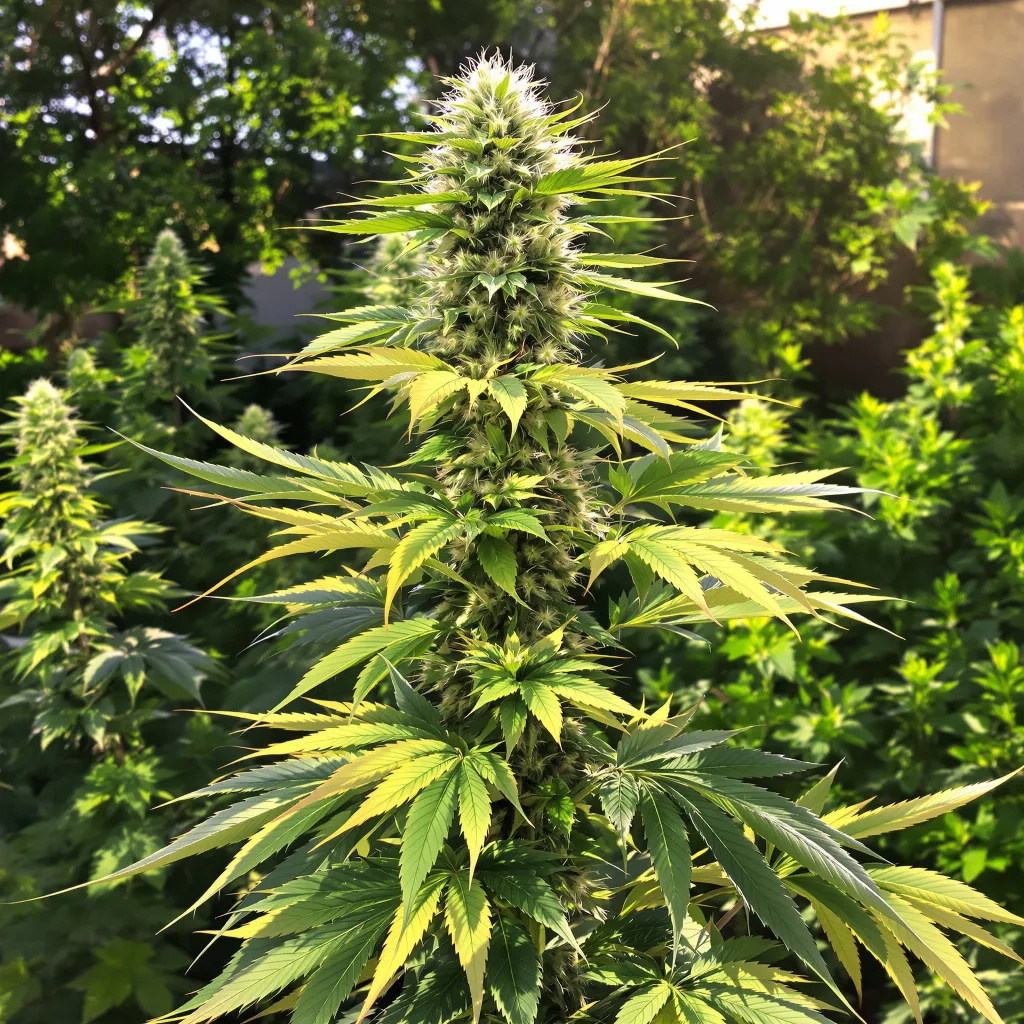 Industrial Plant 20% Indica / 80% Sativa — Blüte mit sichtbaren Trichomen