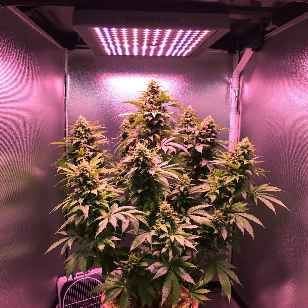 Ingrid 69% Indica / 31% Sativa — Blüte mit sichtbaren Trichomen