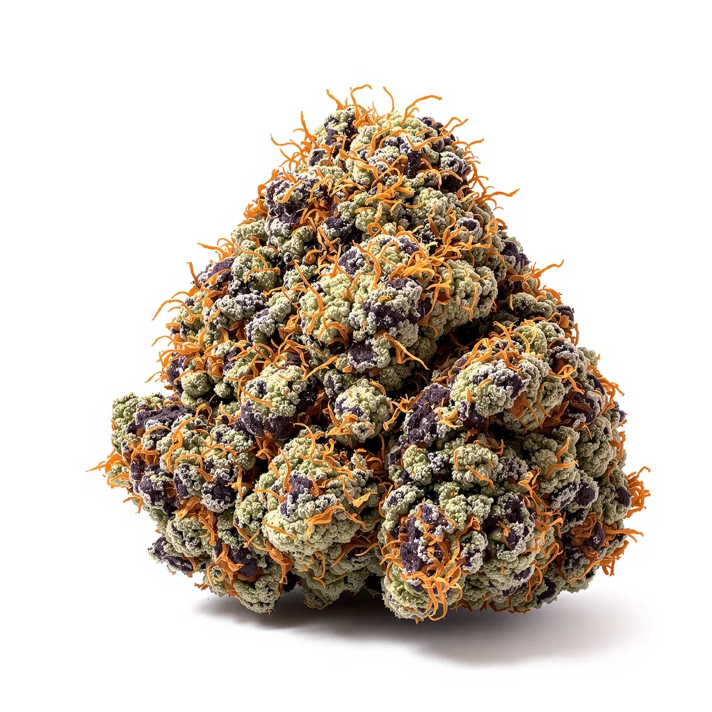 Ingrid 69% Indica / 31% Sativa — Blüte mit sichtbaren Trichomen