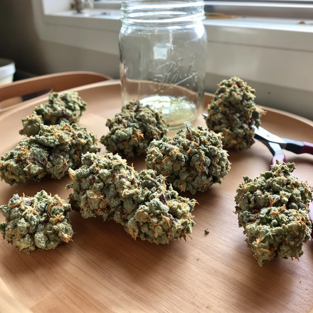 Iron Triangle 44% Indica / 56% Sativa — Blüte mit sichtbaren Trichomen