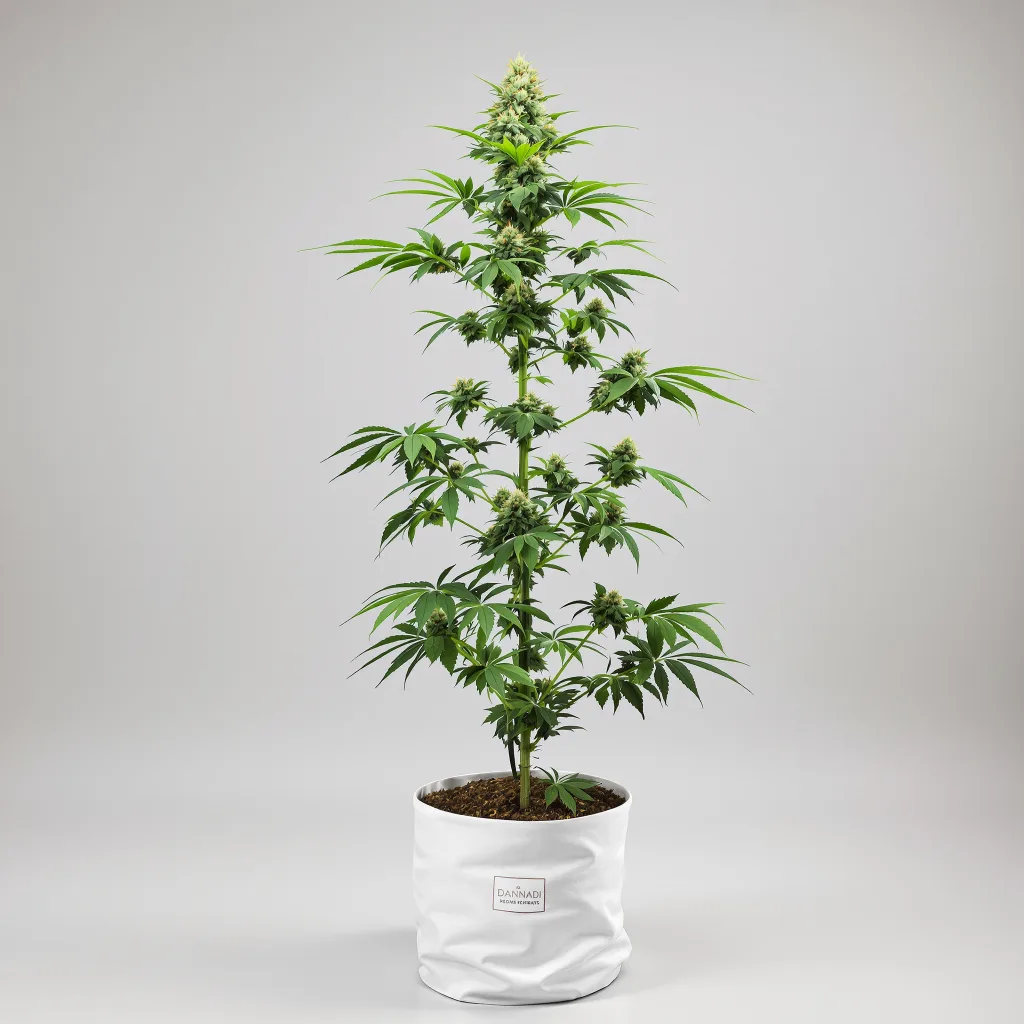 J1 Cannabisblüte Nahaufnahme mit offene Blütenstruktur mit orangen Pistillen