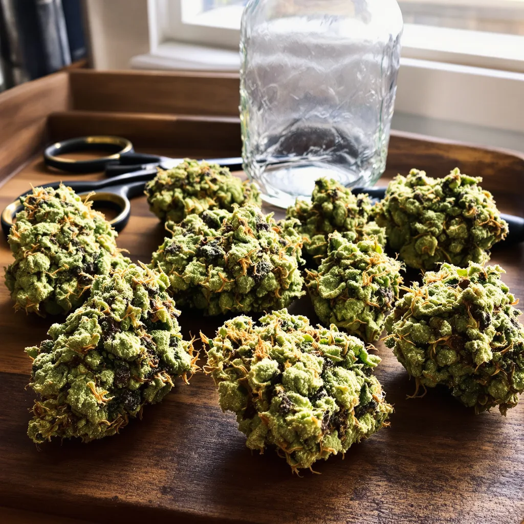 Jack Flash 60% Indica / 40% Sativa — Blüte mit sichtbaren Trichomen
