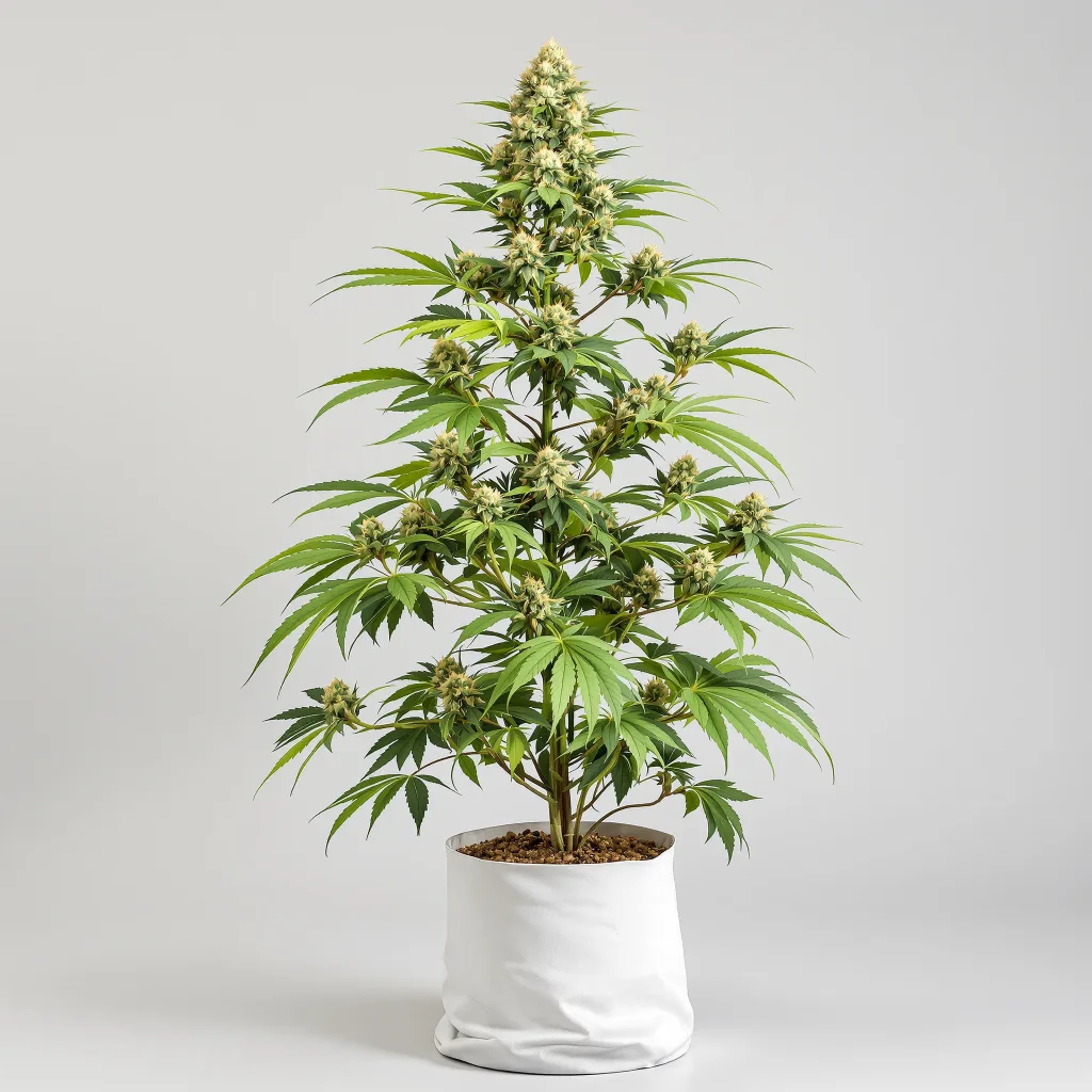 Jack Herer Cannabisblüte Nahaufnahme mit ausgewogene Blütenstruktur mit eisigen Trichomen