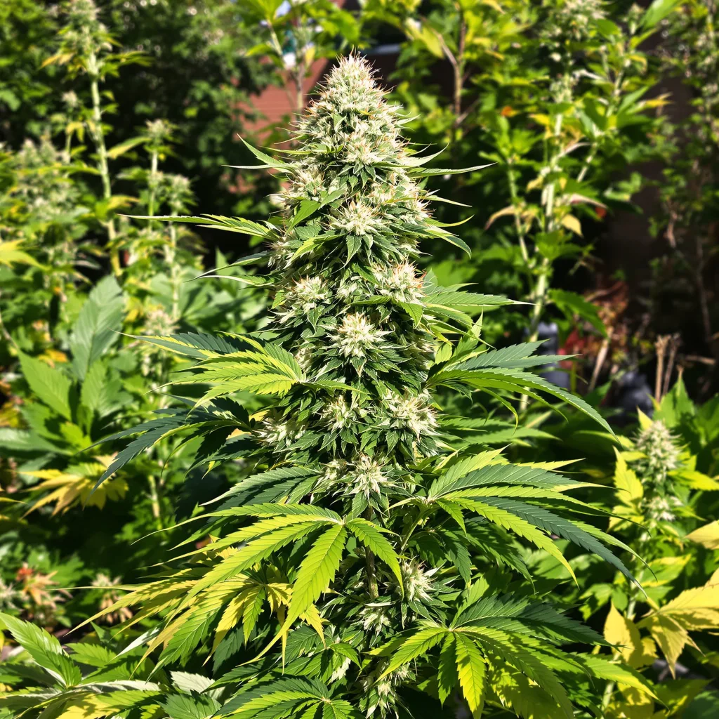 Jacked-Up 50% Indica / 50% Sativa — Blüte mit sichtbaren Trichomen