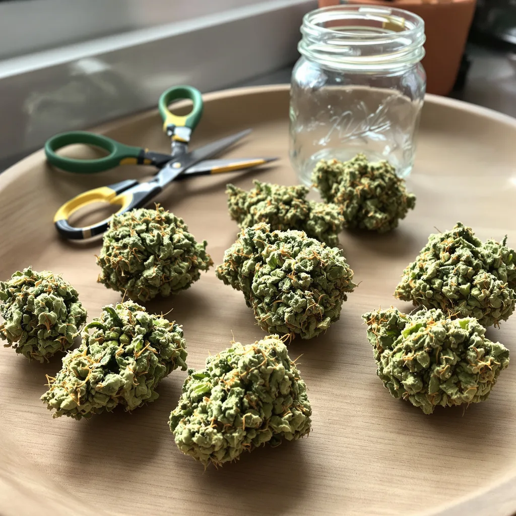 Jamaican Dream 10% Indica / 90% Sativa — Blüte mit sichtbaren Trichomen