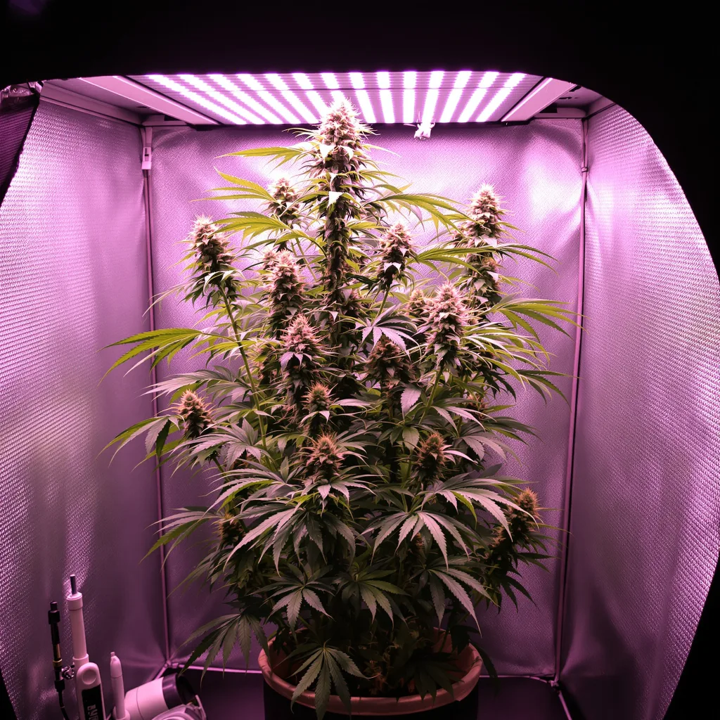 Jamaican Dream 10% Indica / 90% Sativa — Blüte mit sichtbaren Trichomen