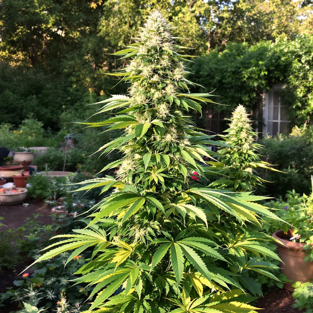 Jamaican Dream 10% Indica / 90% Sativa — Blüte mit sichtbaren Trichomen