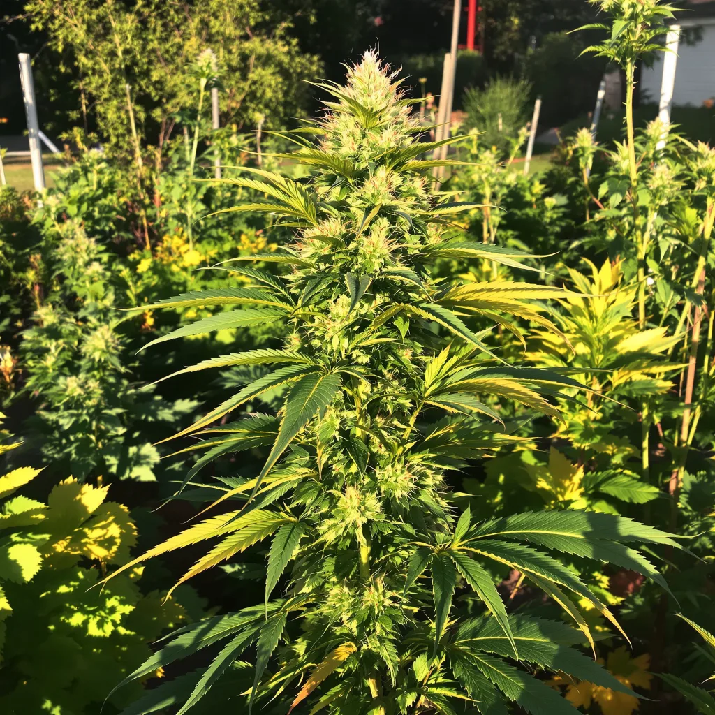 Jean Guy 40% Indica / 60% Sativa — Blüte mit sichtbaren Trichomen