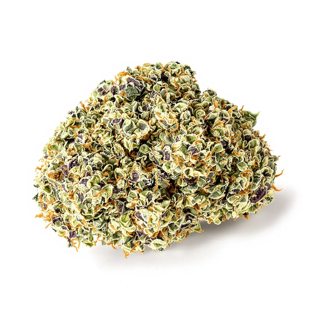 Jean Guy 40% Indica / 60% Sativa — Blüte mit sichtbaren Trichomen