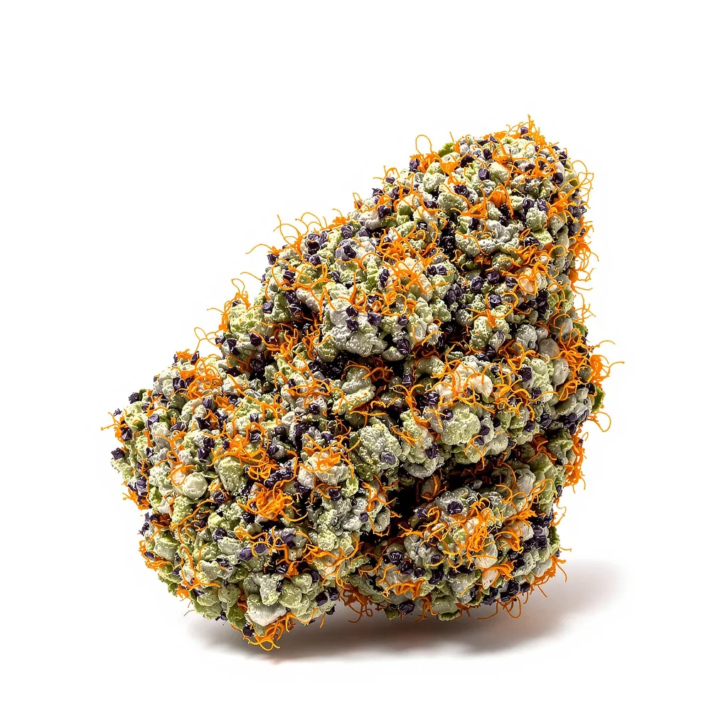 Jedi Cookies 72% Indica / 28% Sativa — Blüte mit sichtbaren Trichomen