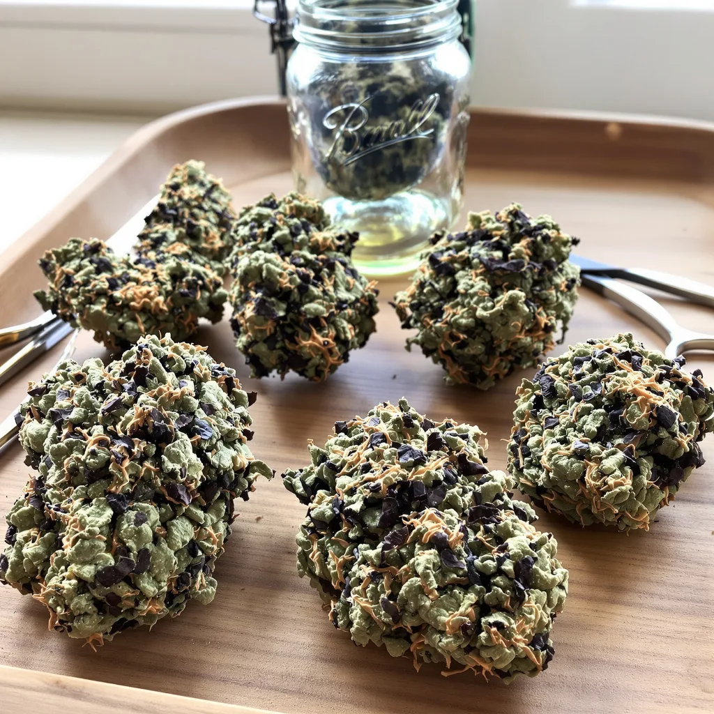 Jelly Roll 72% Indica / 28% Sativa — Blüte mit sichtbaren Trichomen