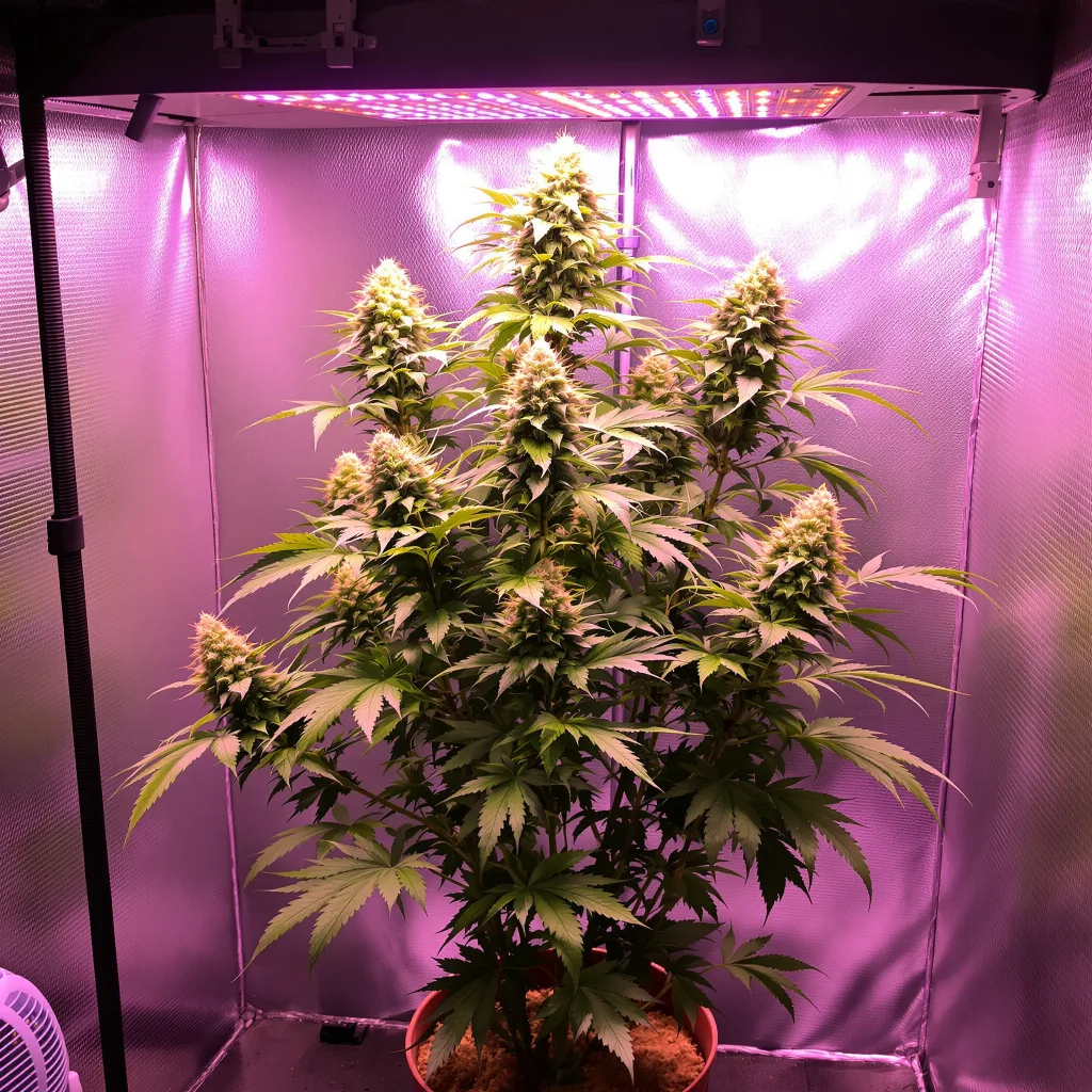 Jillybean 40% Indica / 60% Sativa — Blüte mit sichtbaren Trichomen