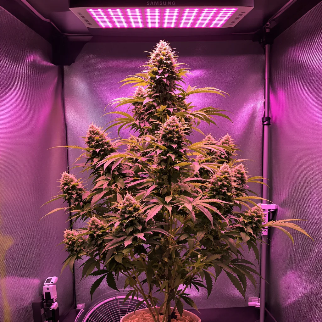 Juicy Fruit 40% Indica / 60% Sativa — Blüte mit sichtbaren Trichomen