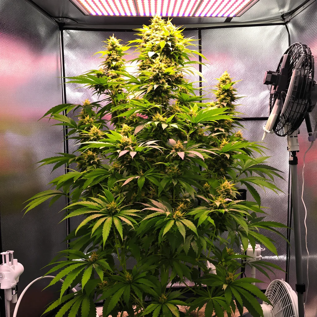 Jungle Juice 7% Indica / 93% Sativa — Blüte mit sichtbaren Trichomen
