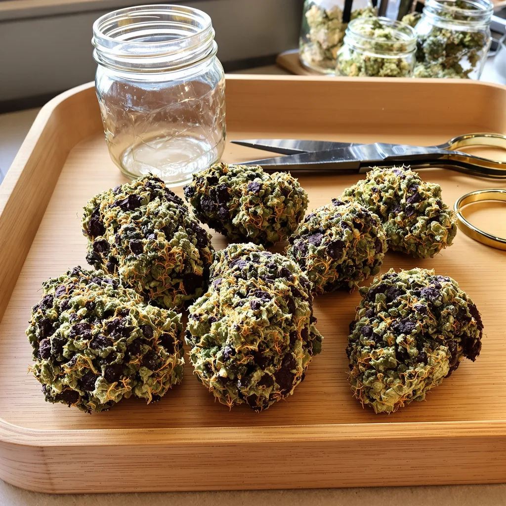 Jupiter OG 75% Indica / 25% Sativa — Blüte mit sichtbaren Trichomen
