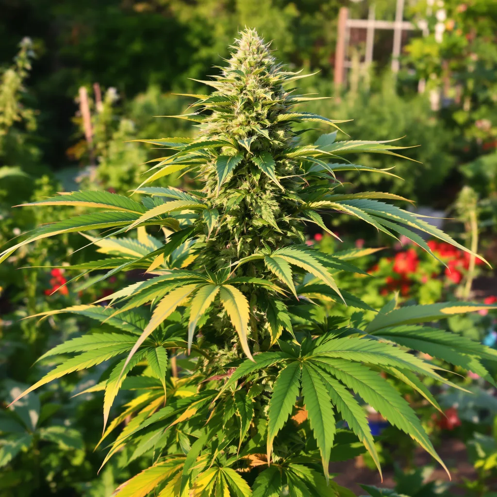 Jupiter OG 75% Indica / 25% Sativa — Blüte mit sichtbaren Trichomen