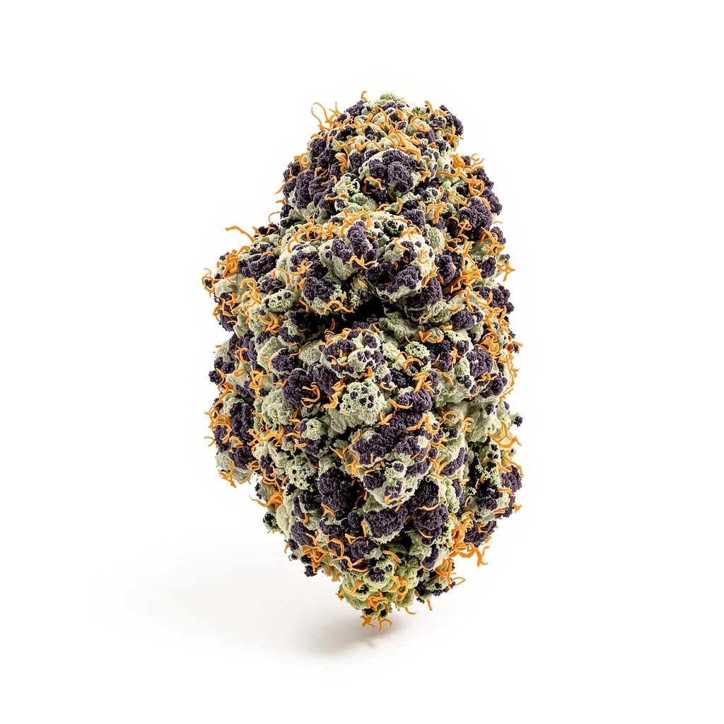 Jupiter OG 75% Indica / 25% Sativa — Blüte mit sichtbaren Trichomen