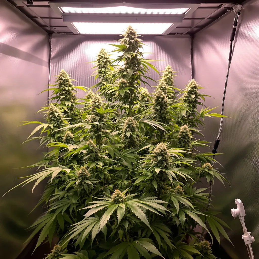 Kilimanjaro 30% Indica / 70% Sativa — Blüte mit sichtbaren Trichomen