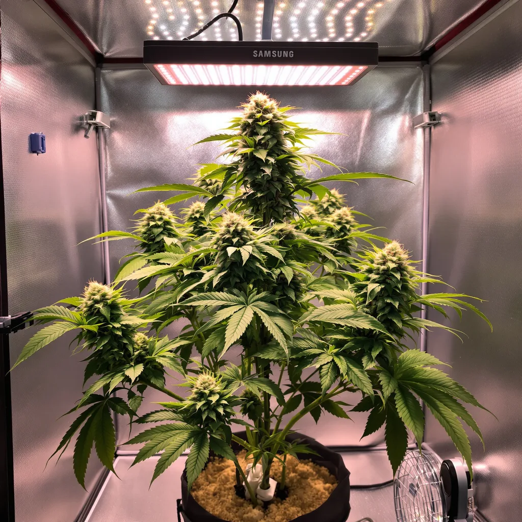 King Kong 80% Indica / 20% Sativa — Blüte mit sichtbaren Trichomen
