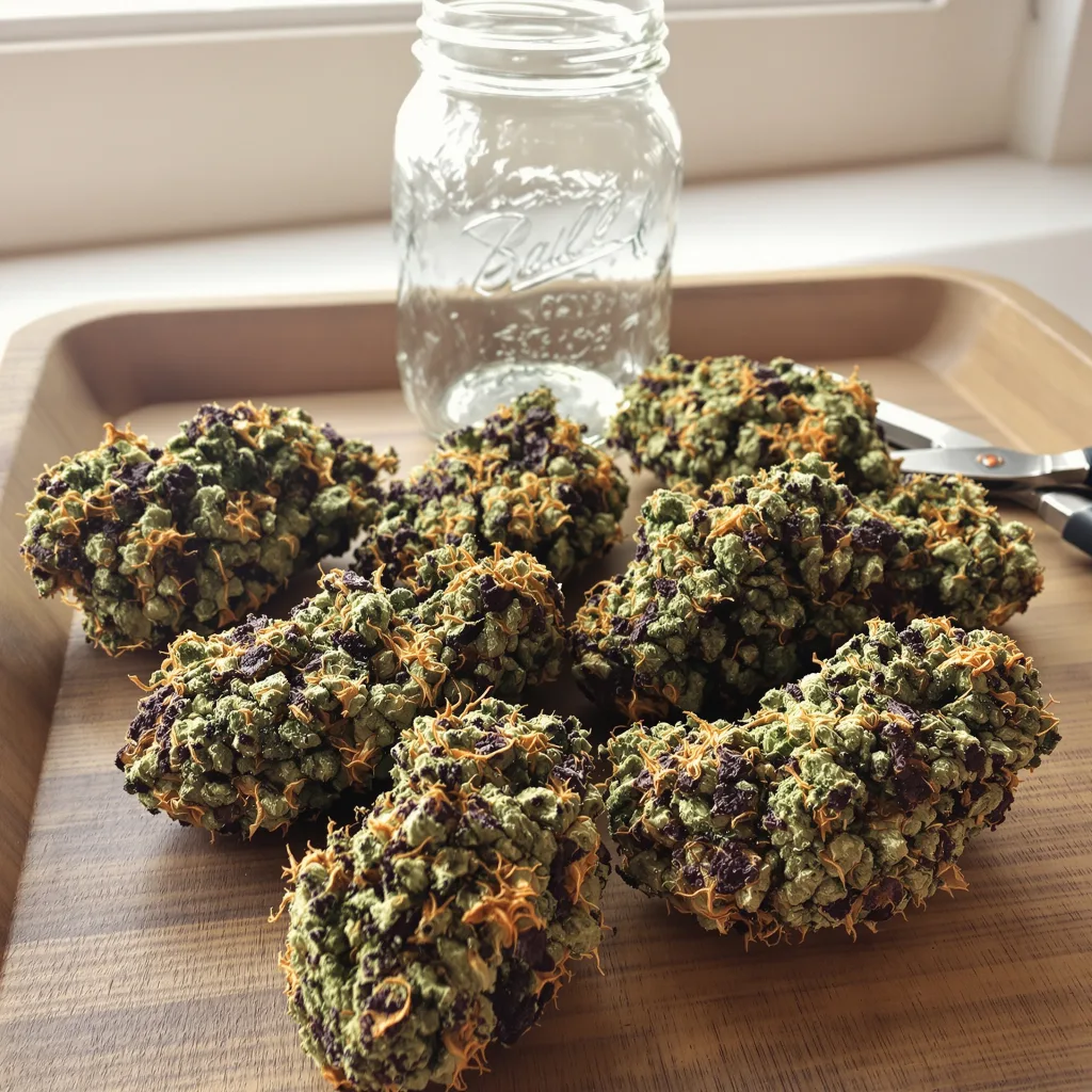 King Louis XIII 70% Indica / 30% Sativa — Blüte mit sichtbaren Trichomen