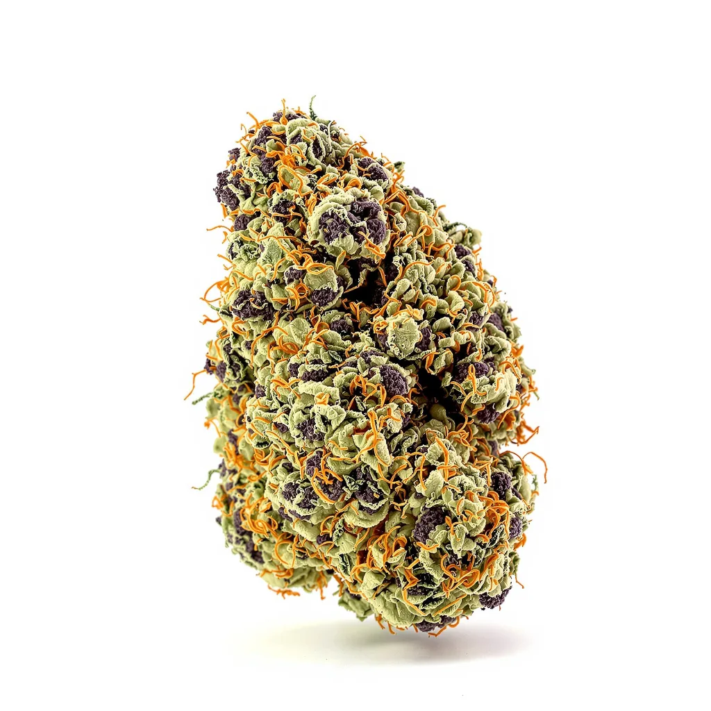 King Louis XIII 70% Indica / 30% Sativa — Blüte mit sichtbaren Trichomen