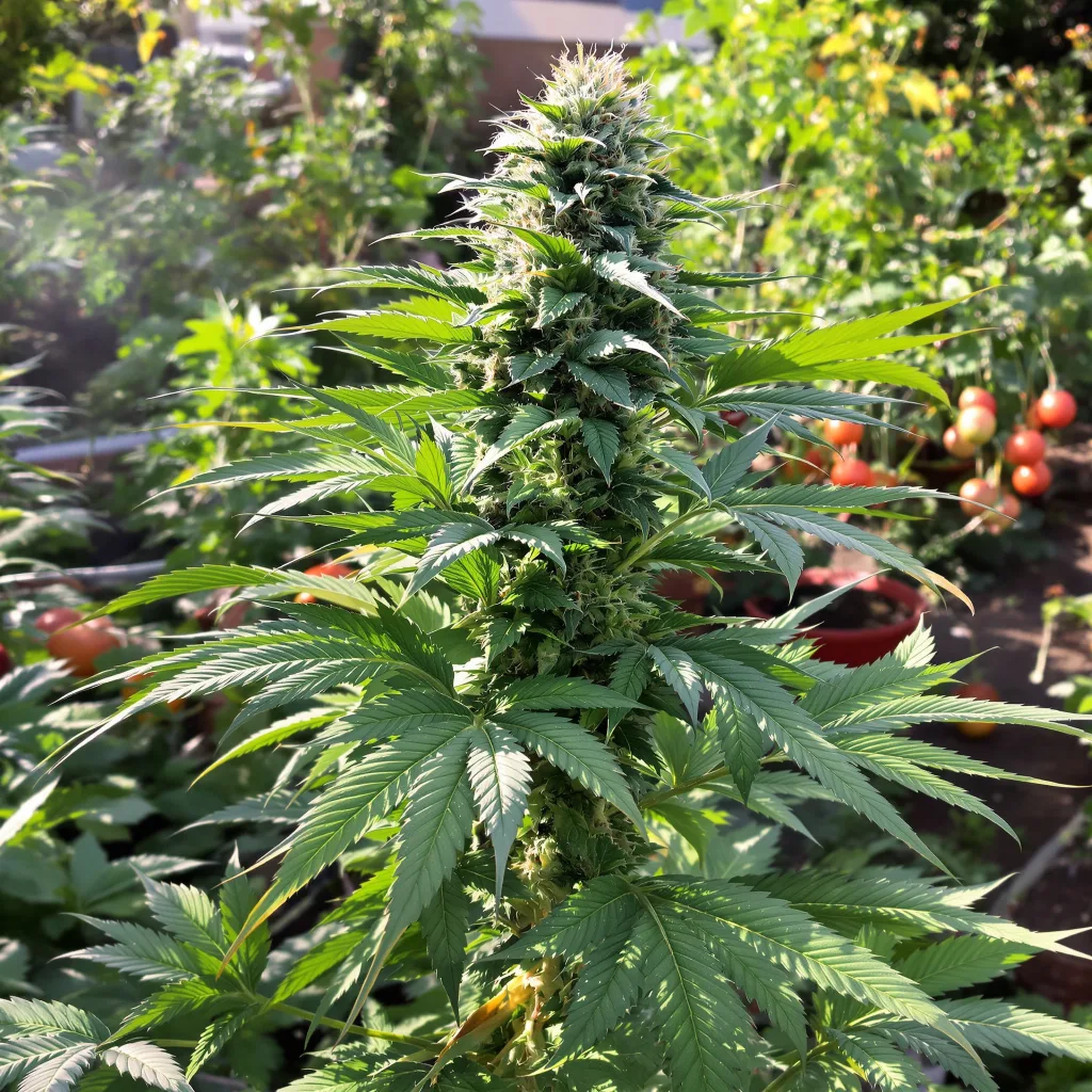 Kiwiskunk 69% Indica / 31% Sativa — Blüte mit sichtbaren Trichomen