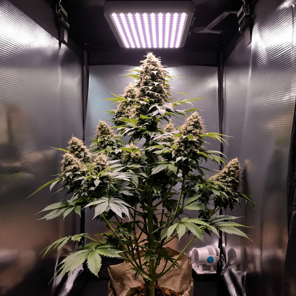 Kosher Tangie 60% Indica / 40% Sativa — Blüte mit sichtbaren Trichomen