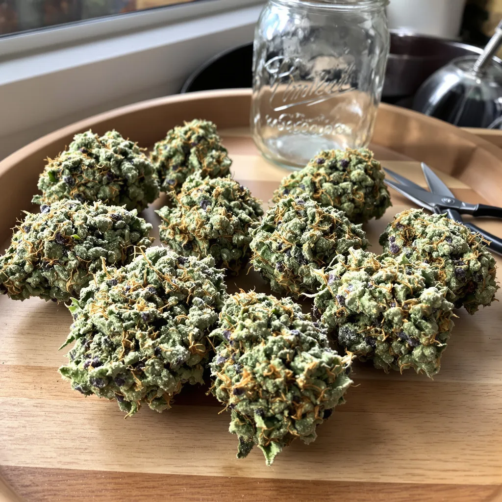 Kraken 44% Indica / 56% Sativa — Blüte mit sichtbaren Trichomen