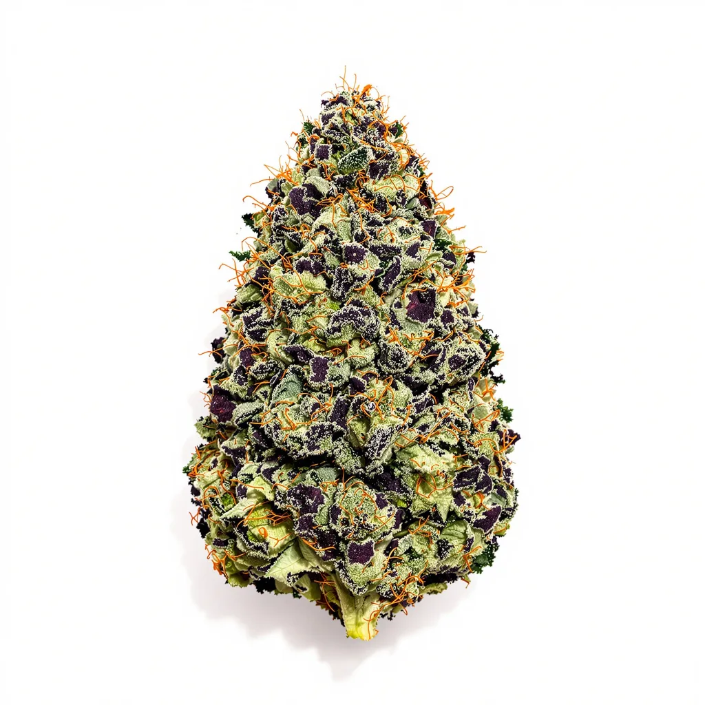 Krishna Kush 80% Indica / 20% Sativa — Blüte mit sichtbaren Trichomen