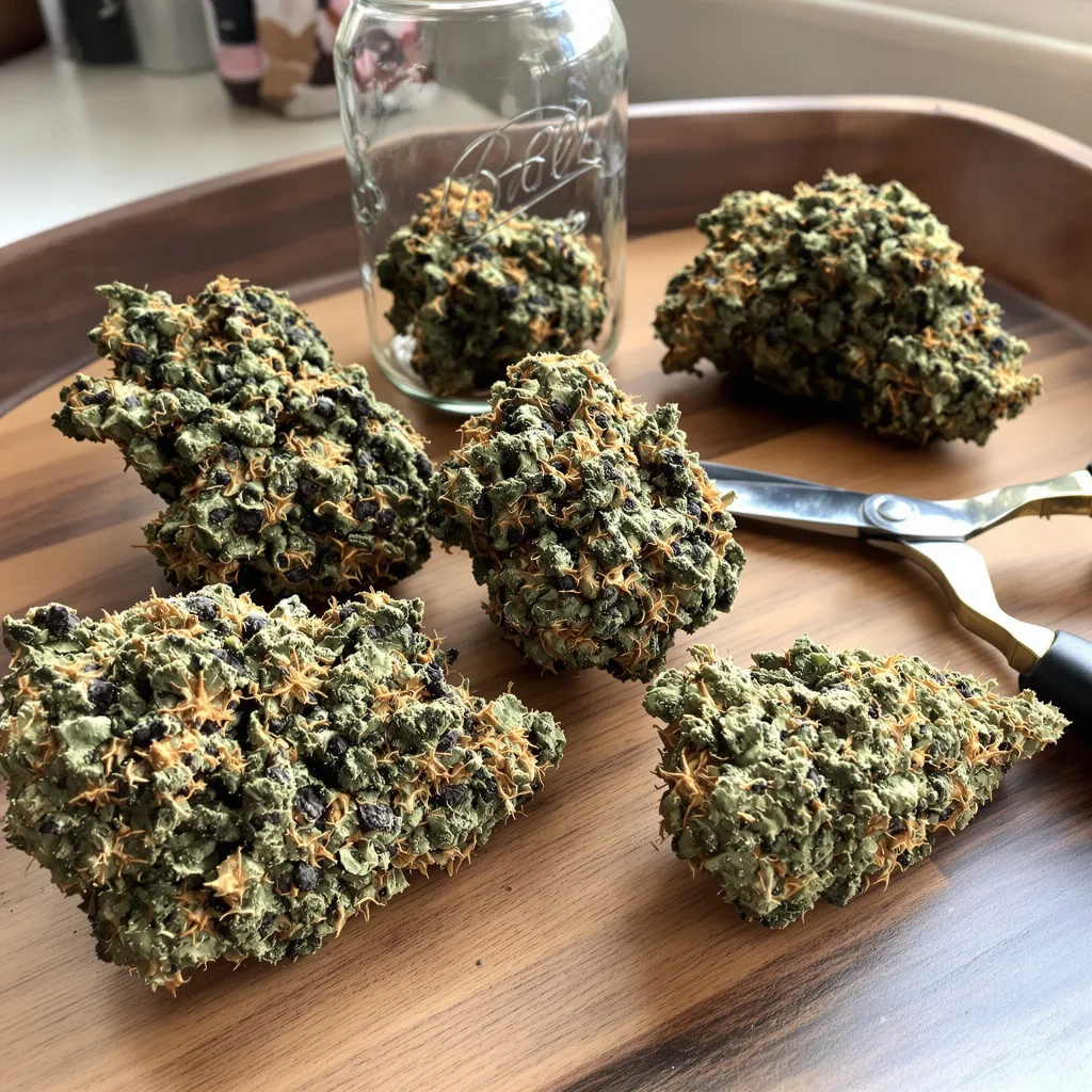 Kryptonite 70% Indica / 20% Sativa — Blüte mit sichtbaren Trichomen