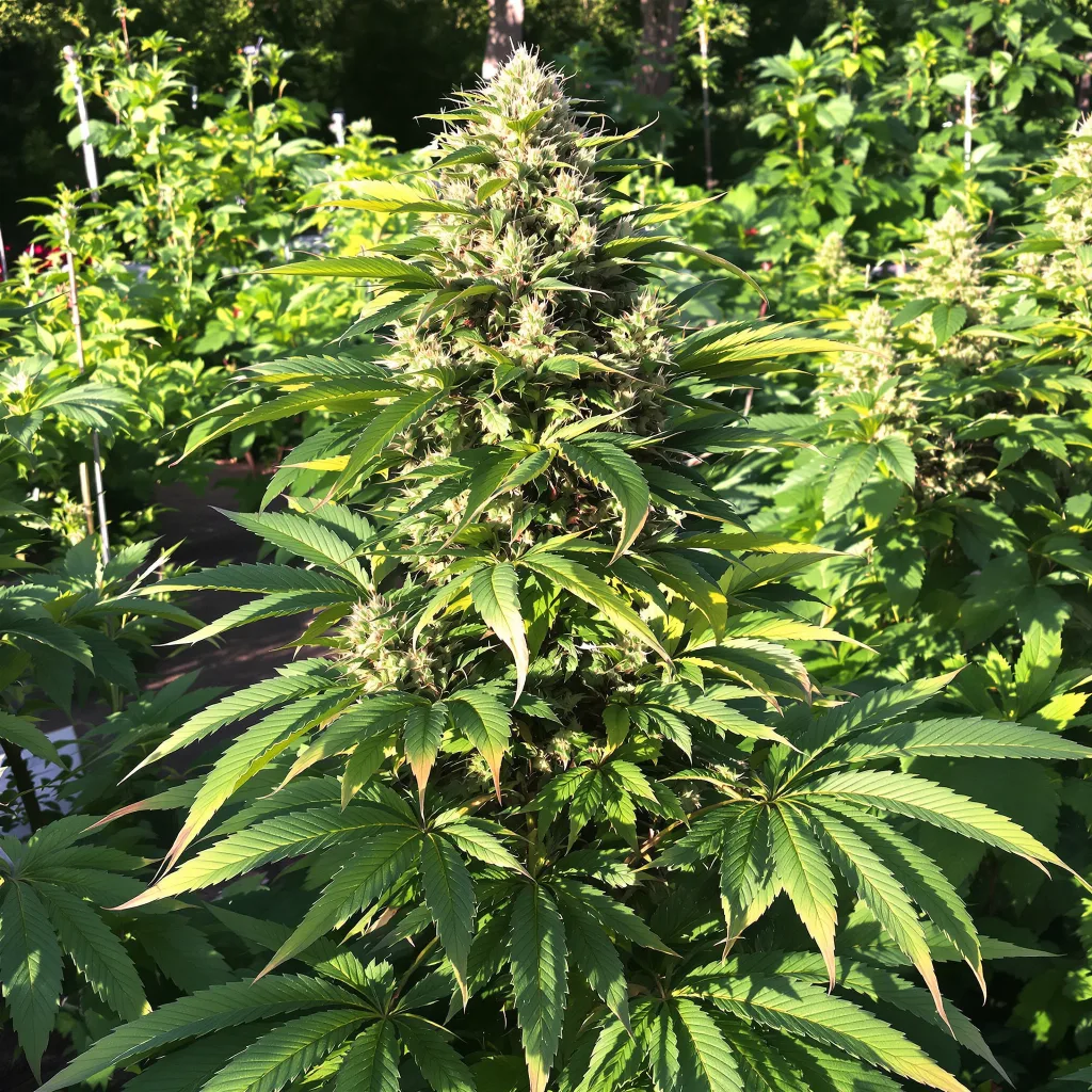 Kush Cake 84% Indica / 16% Sativa — Blüte mit sichtbaren Trichomen